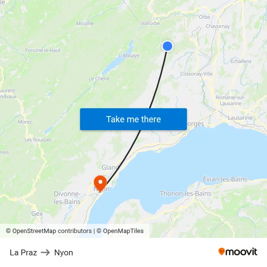 La Praz to Nyon map