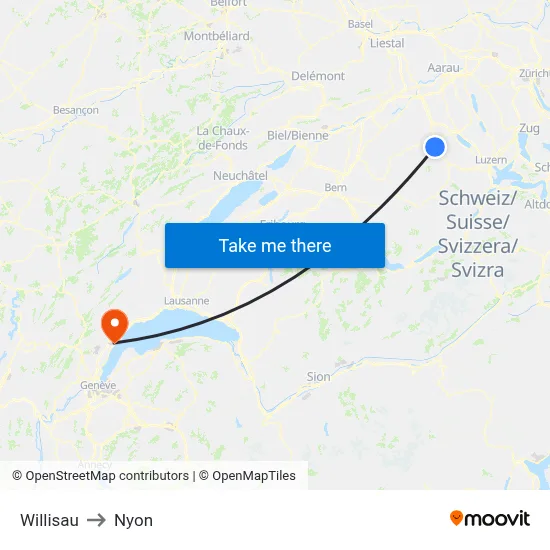 Willisau to Nyon map