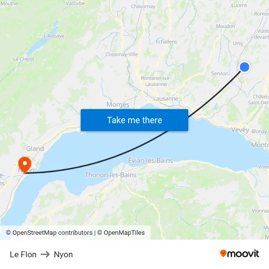 Le Flon to Nyon map