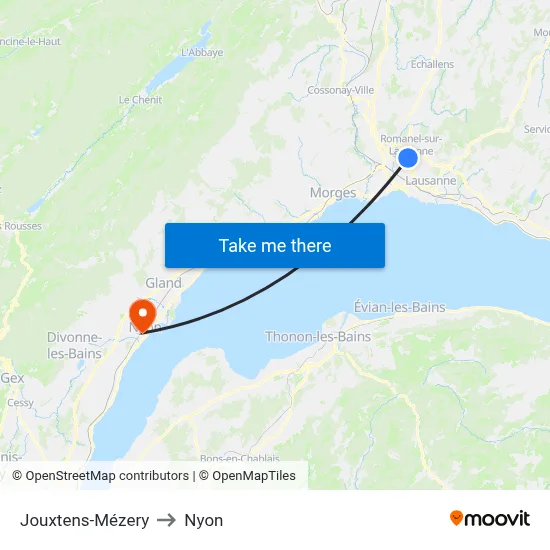 Jouxtens-Mézery to Nyon map