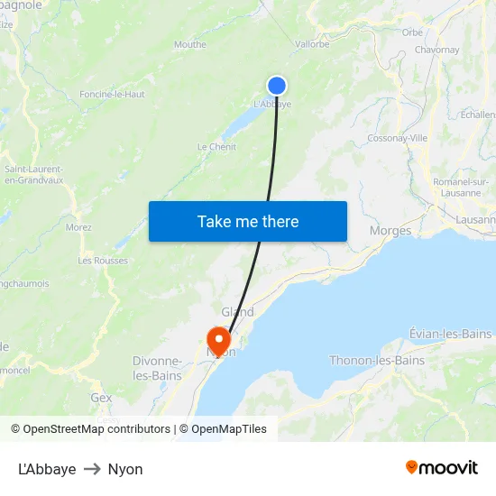L'Abbaye to Nyon map