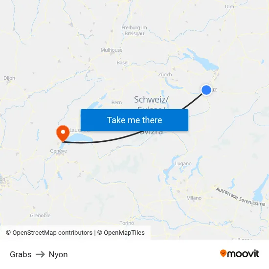 Grabs to Nyon map