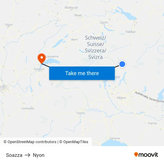 Soazza to Nyon map