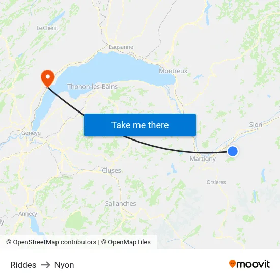 Riddes to Nyon map