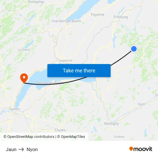 Jaun to Nyon map
