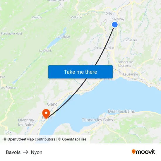 Bavois to Nyon map