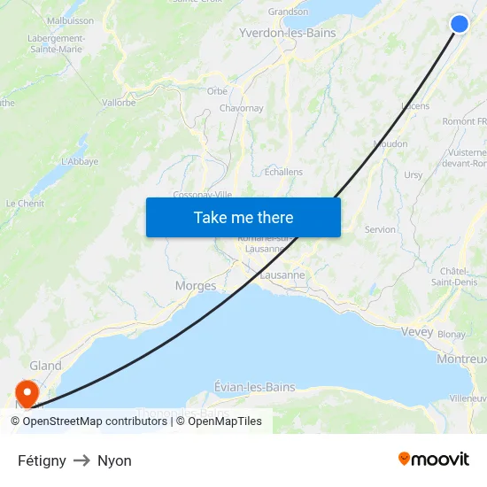 Fétigny to Nyon map