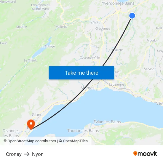 Cronay to Nyon map