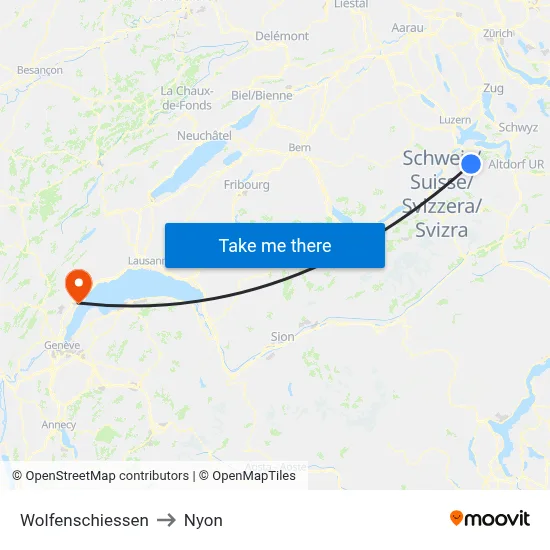 Wolfenschiessen to Nyon map
