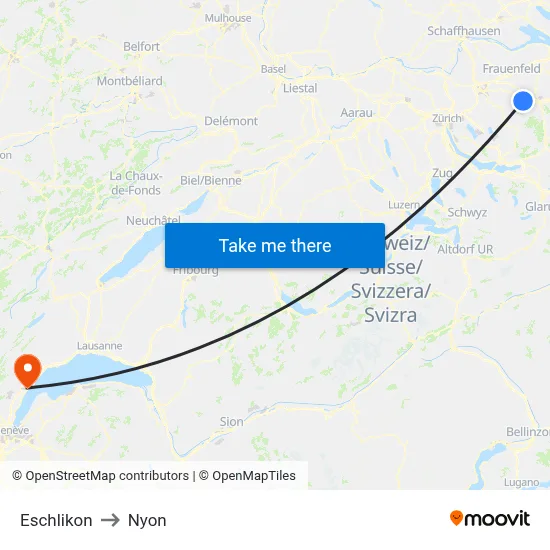 Eschlikon to Nyon map