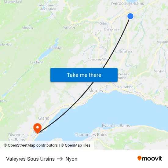 Valeyres-Sous-Ursins to Nyon map