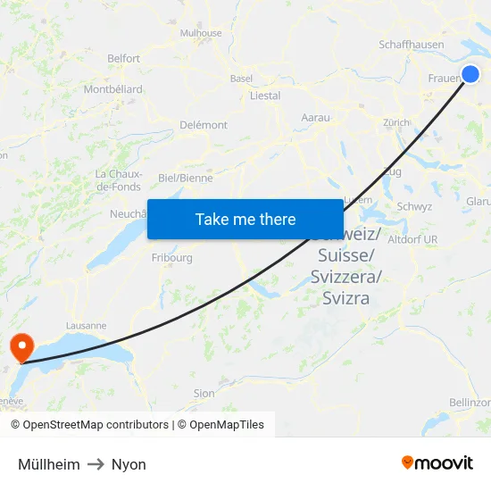 Müllheim to Nyon map
