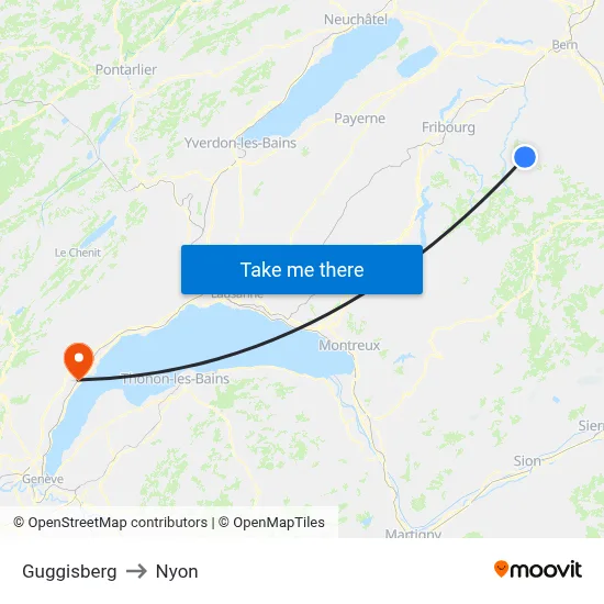 Guggisberg to Nyon map
