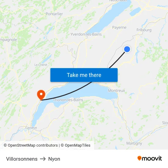 Villorsonnens to Nyon map