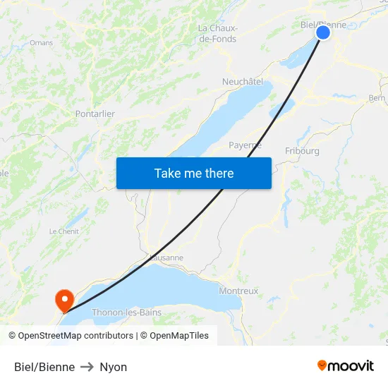 Biel/Bienne to Nyon map