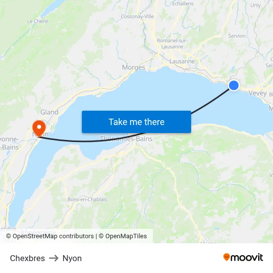 Chexbres to Nyon map