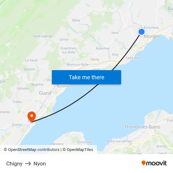 Chigny to Nyon map