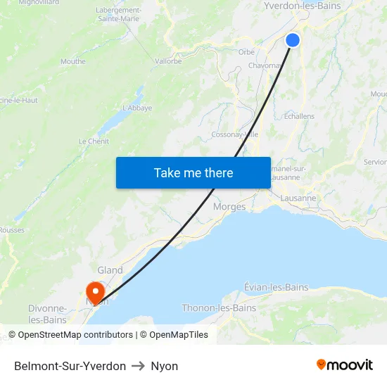Belmont-Sur-Yverdon to Nyon map