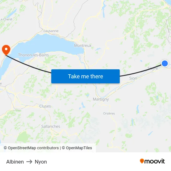 Albinen to Nyon map