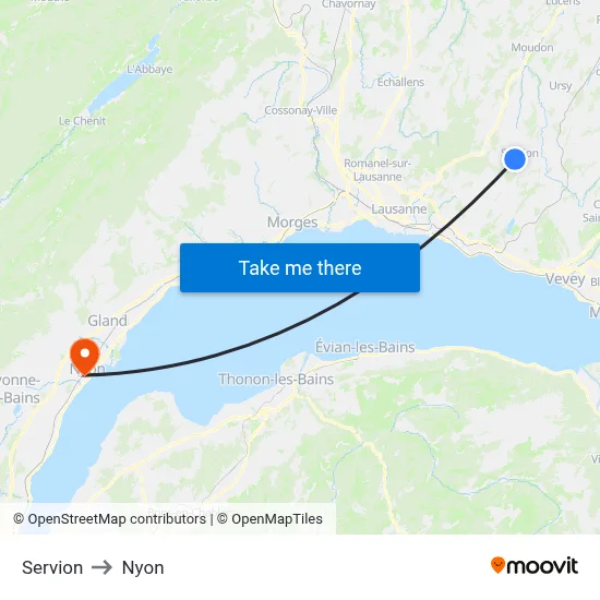 Servion to Nyon map