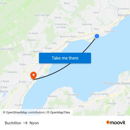 Buchillon to Nyon map