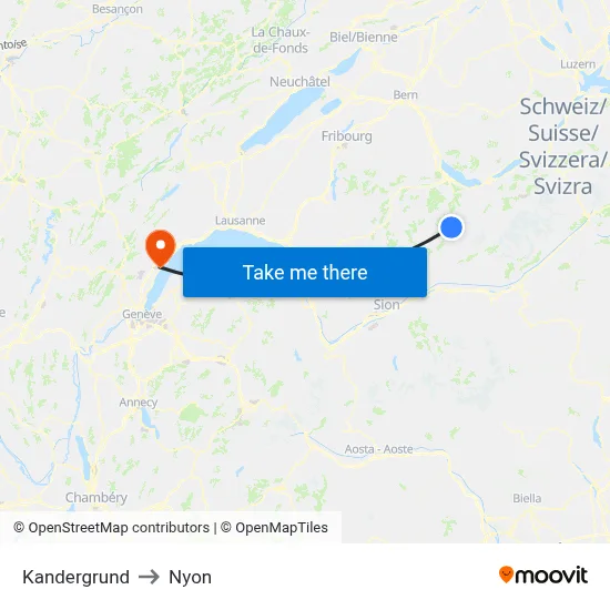 Kandergrund to Nyon map
