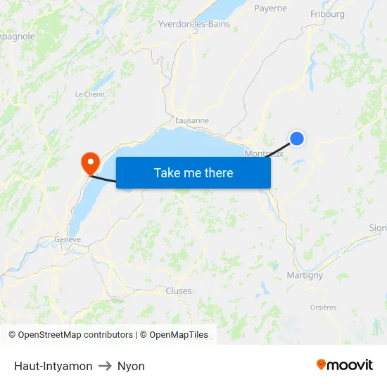 Haut-Intyamon to Nyon map