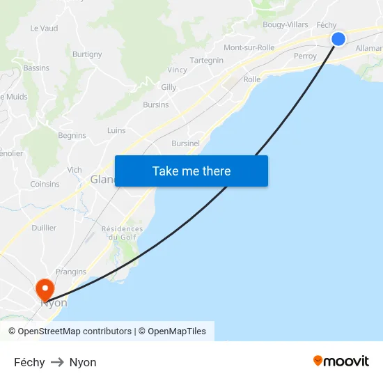 Féchy to Nyon map
