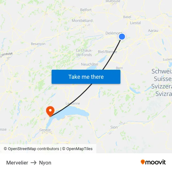 Mervelier to Nyon map