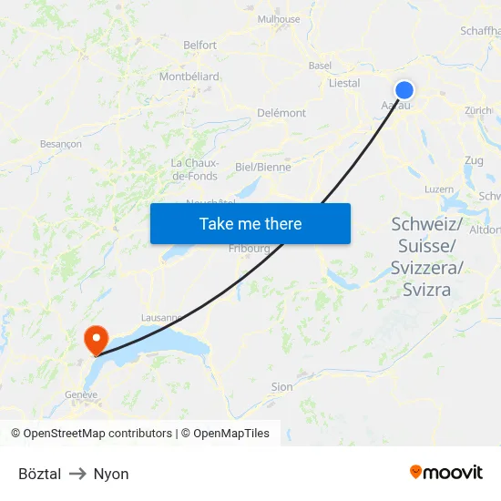 Böztal to Nyon map