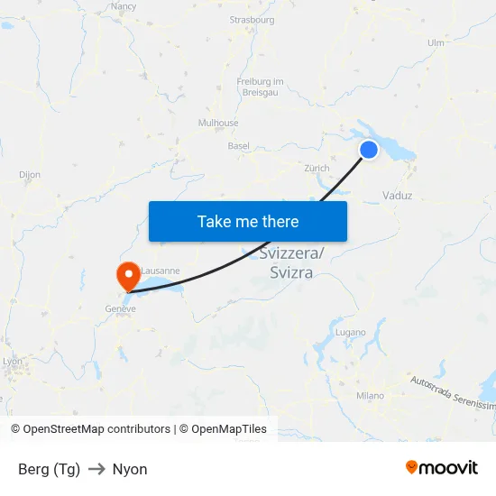 Berg (Tg) to Nyon map