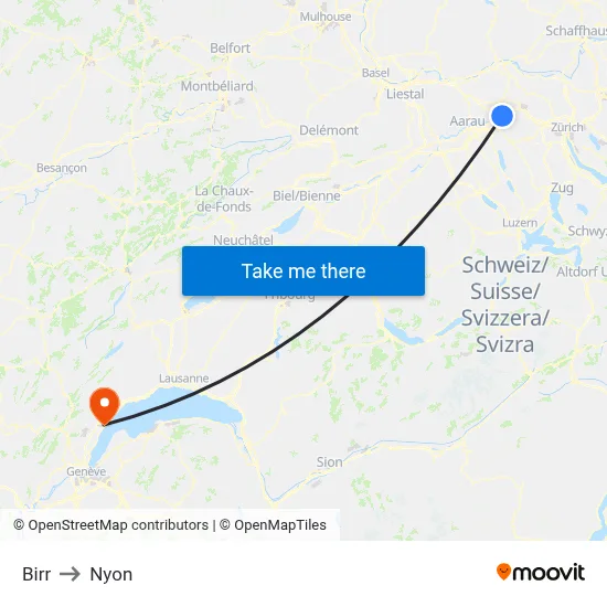 Birr to Nyon map