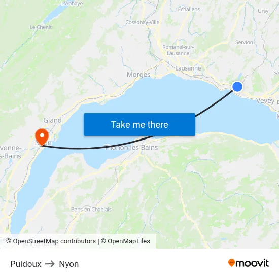 Puidoux to Nyon map