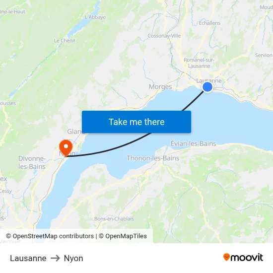 Lausanne to Nyon map