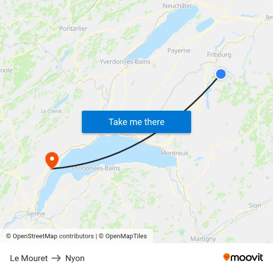 Le Mouret to Nyon map