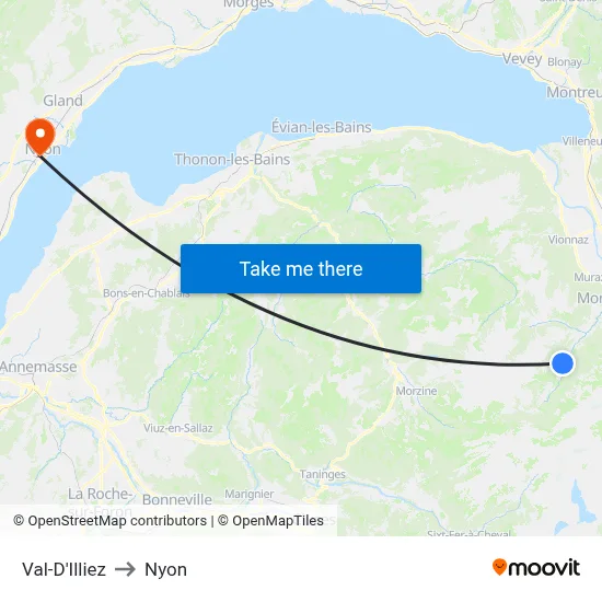 Val-D'Illiez to Nyon map
