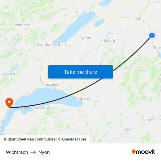 Wichtrach to Nyon map