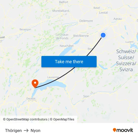Thörigen to Nyon map