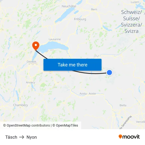 Täsch to Nyon map