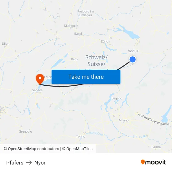 Pfäfers to Nyon map