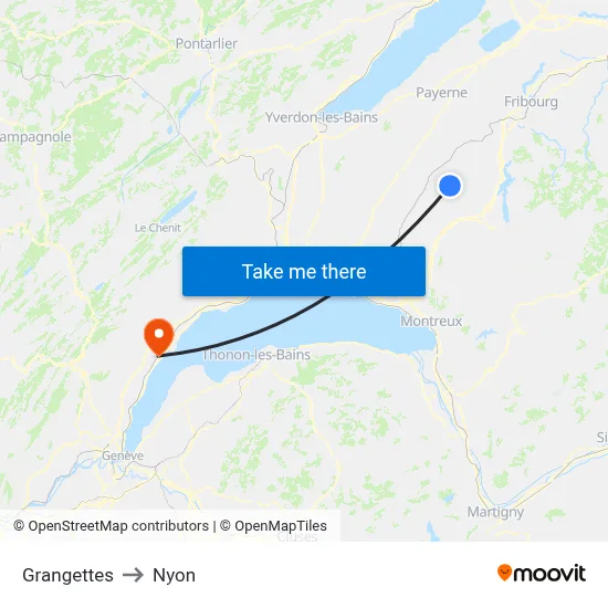 Grangettes to Nyon map
