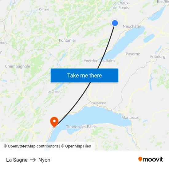 La Sagne to Nyon map