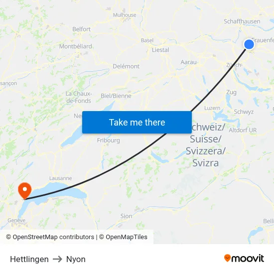 Hettlingen to Nyon map