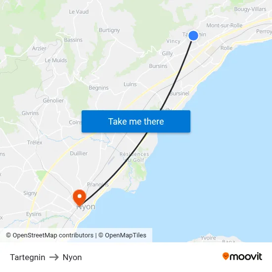Tartegnin to Nyon map