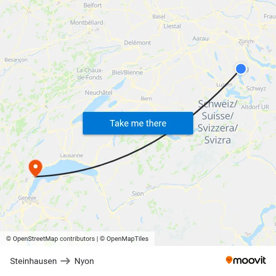 Steinhausen to Nyon map