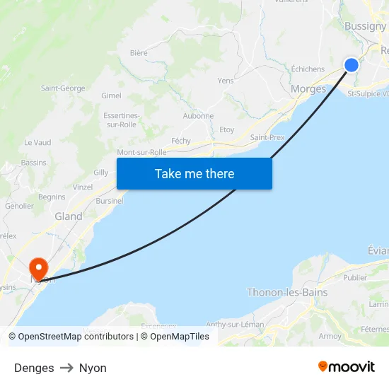 Denges to Nyon map