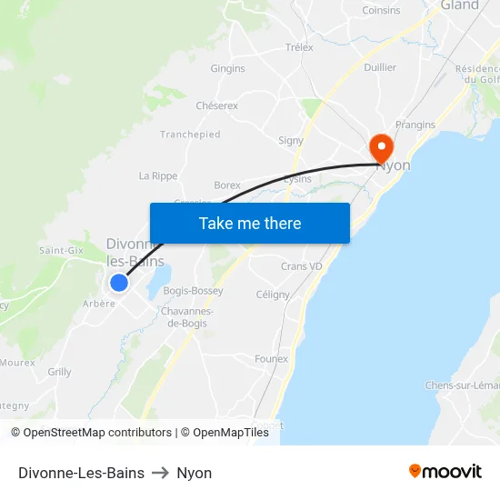 Divonne-Les-Bains to Nyon map