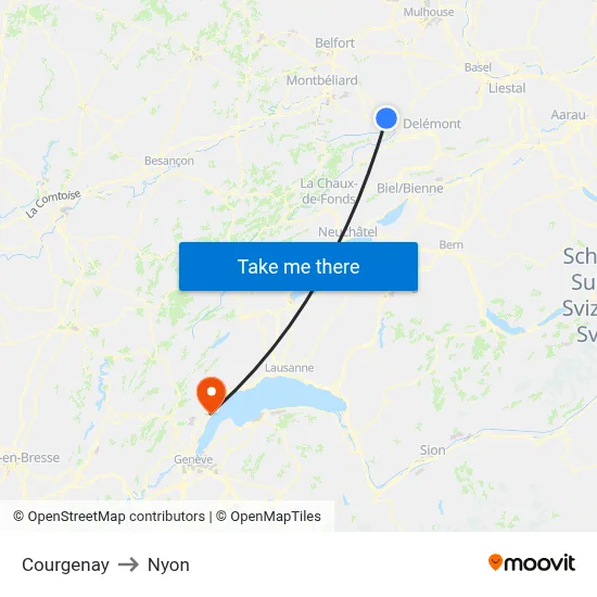 Courgenay to Nyon map
