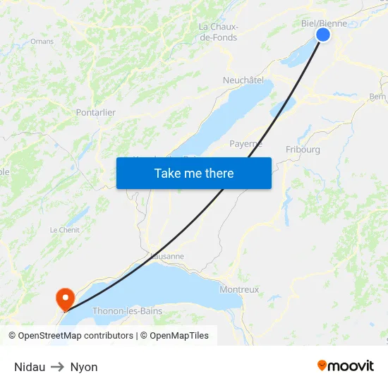 Nidau to Nyon map