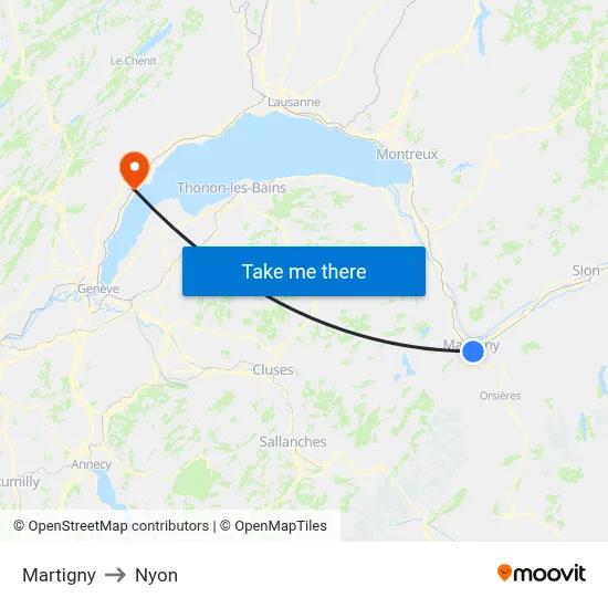 Martigny to Nyon map